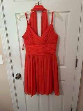 Red Halter Chiffon Cocktail Dress - Women
